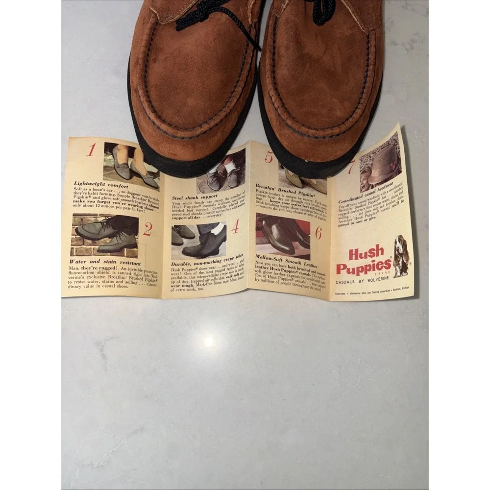 Vtg Hush Puppies Brushed Pigskin Brown Orange Boots Mens 9.5 M USA Steel Shank
